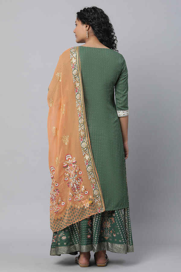 Green Festive kurta, Skirt & Dupatta Set
