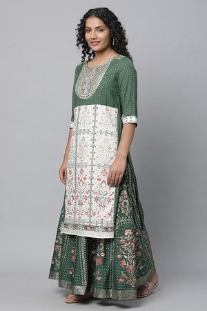 Green Festive kurta, Skirt &amp; Dupatta Set