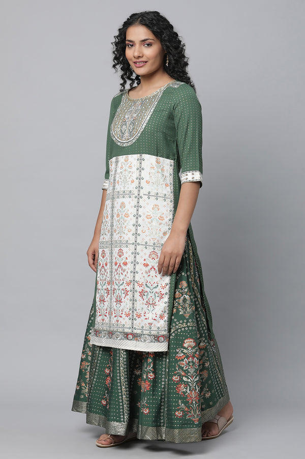 Green Festive kurta, Skirt & Dupatta Set