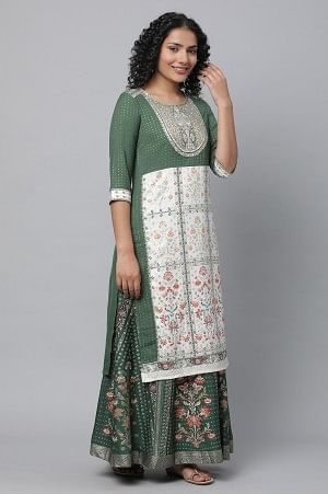 Green Festive kurta, Skirt &amp; Dupatta Set