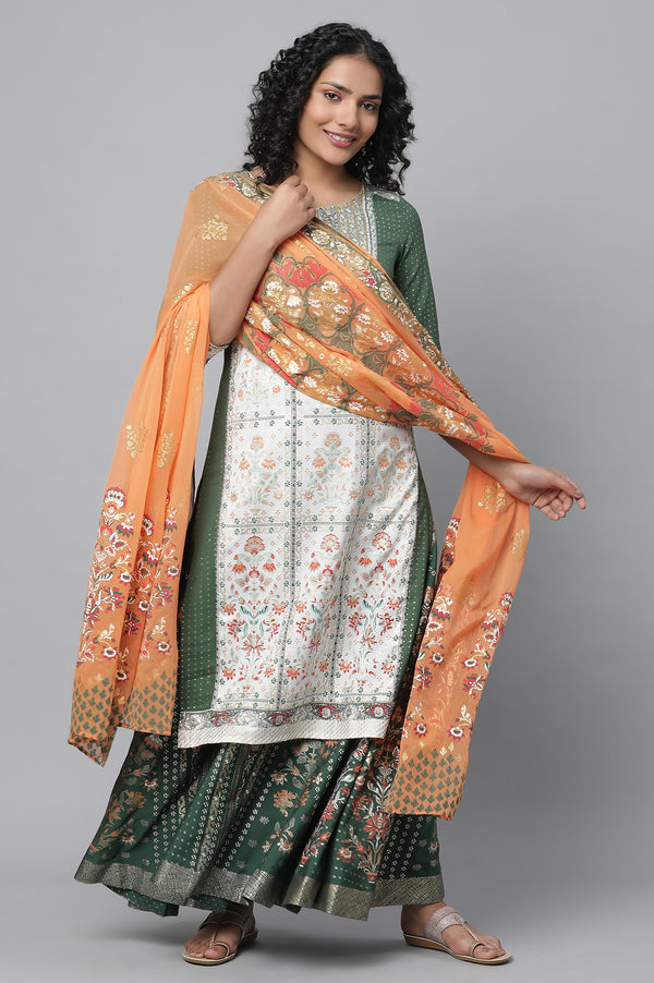 Green Festive kurta, Skirt & Dupatta Set