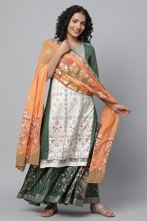 Green Festive kurta, Skirt &amp; Dupatta Set