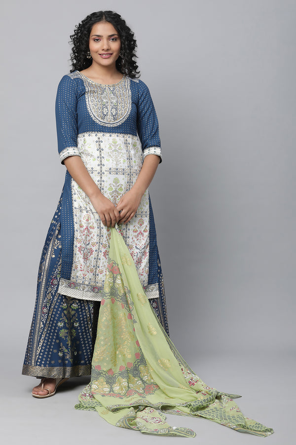 Blue Festive kurta, Skirt & Dupatta Set
