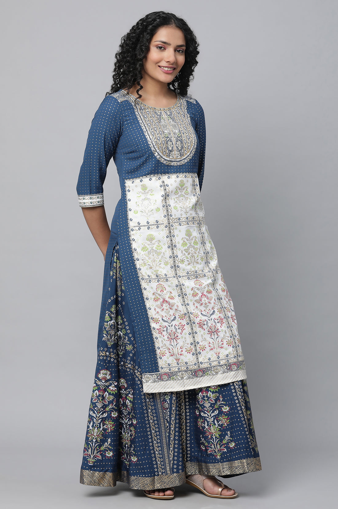Blue Festive kurta, Skirt &amp; Dupatta Set