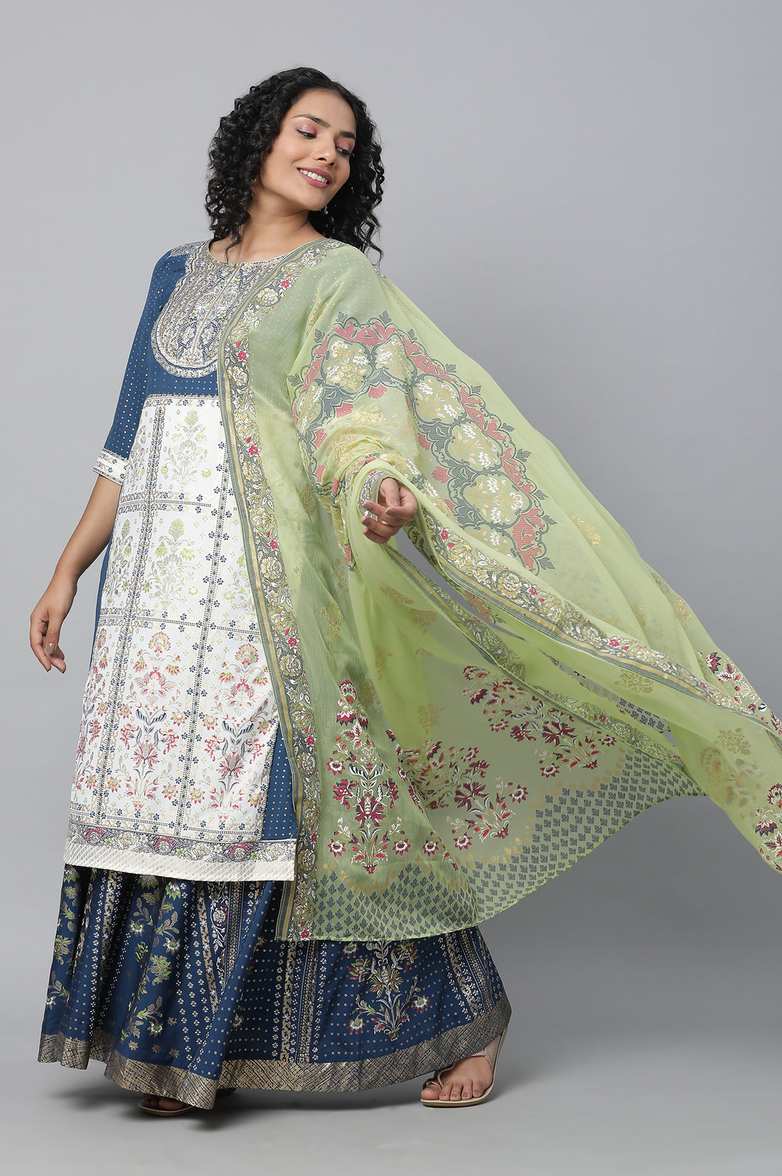 Blue Festive kurta, Skirt &amp; Dupatta Set