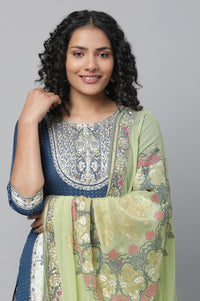 Blue Festive kurta, Skirt &amp; Dupatta Set