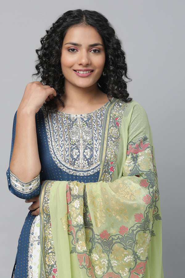 Blue Festive kurta, Skirt & Dupatta Set