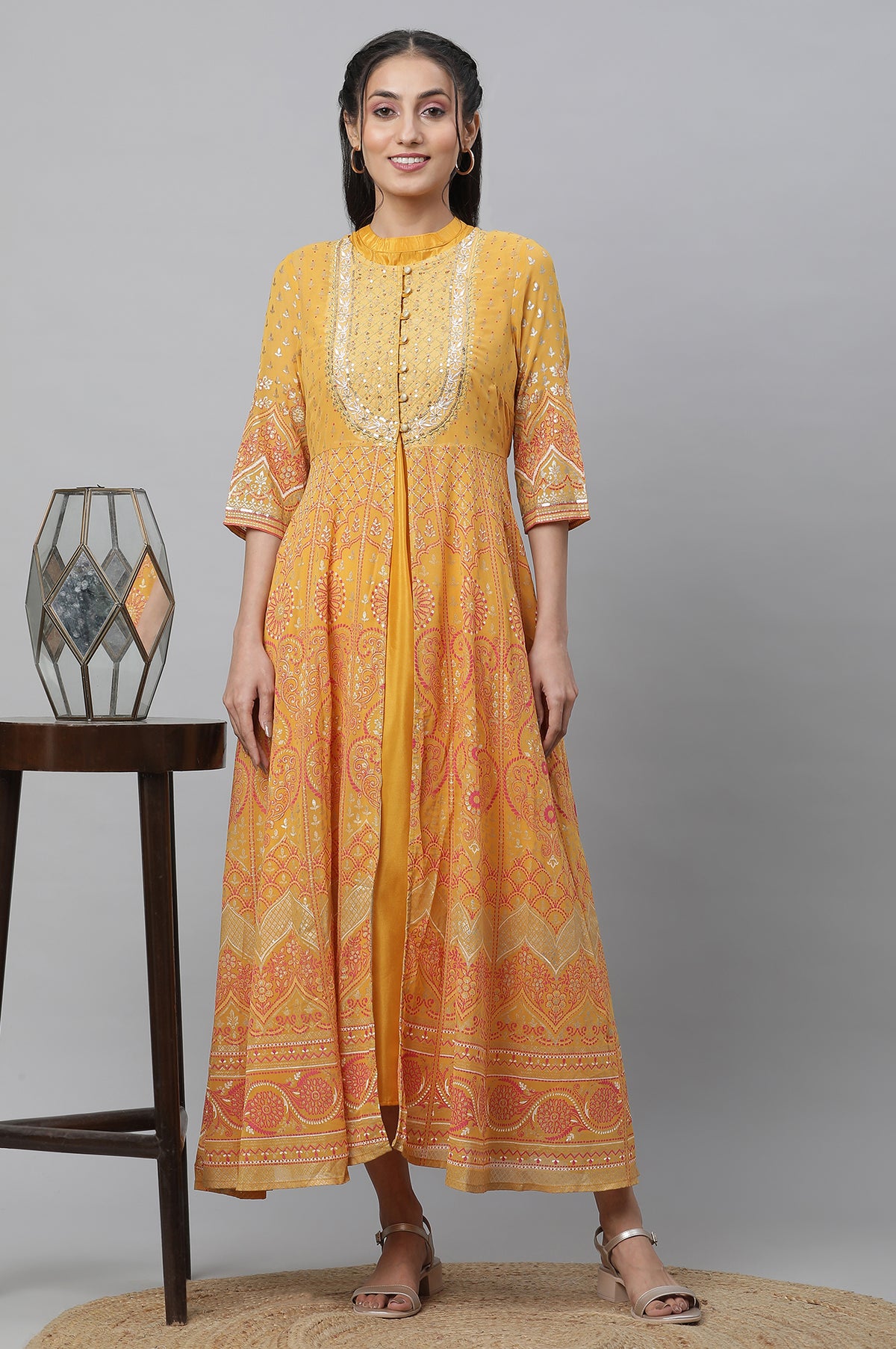 Pink Printed Ethnic Dress With Inner - S