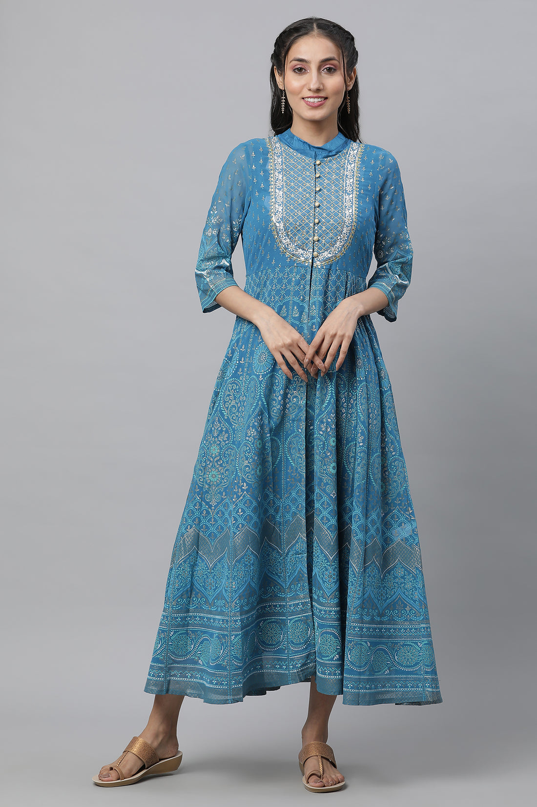 Pink Printed Sequined Gillet with Sleeveless Inner Dress