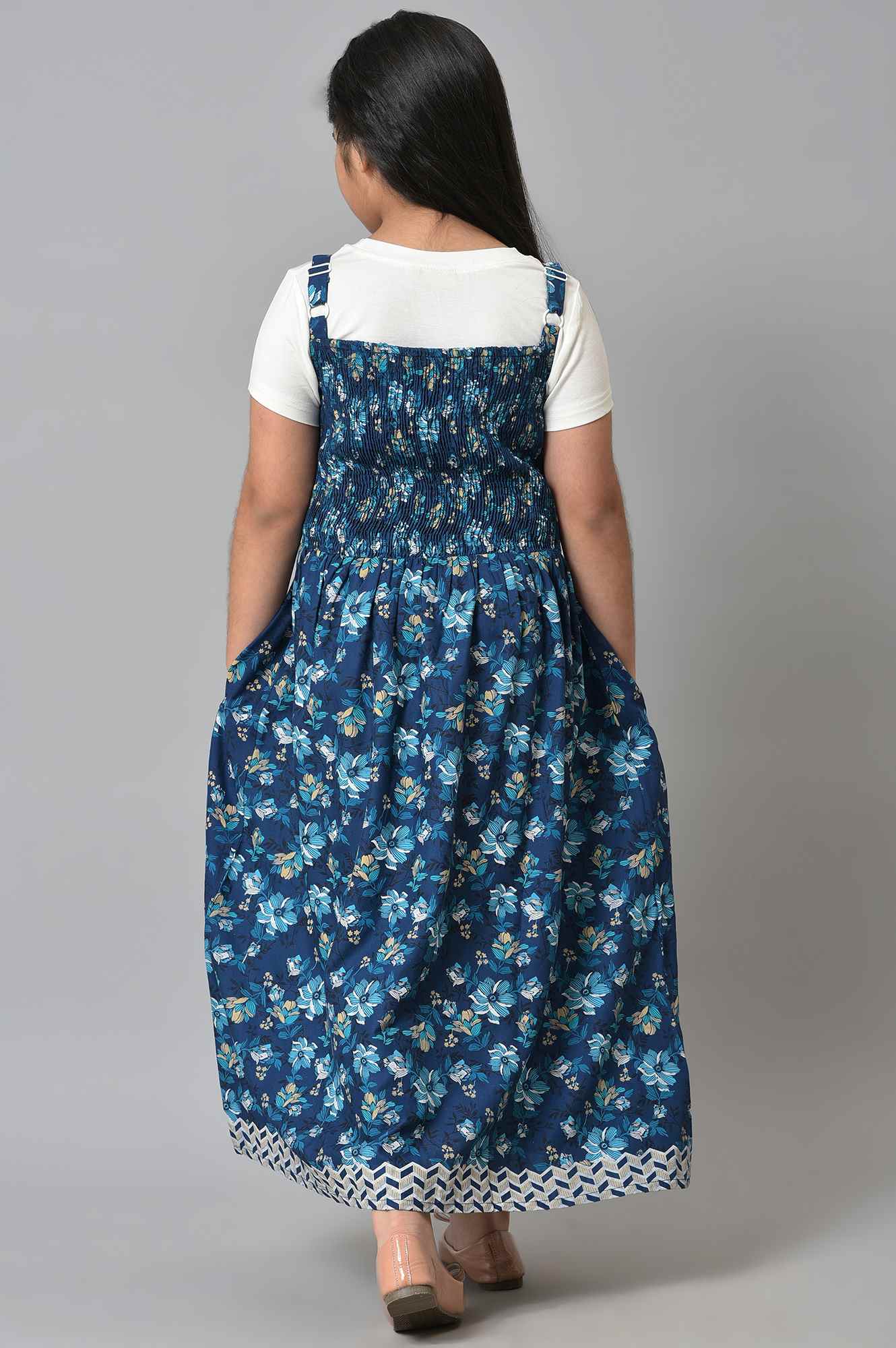 Girls Blue Round Neck Dress With Top