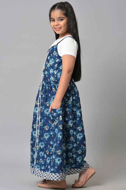 Girls Blue Round Neck Dress With Top