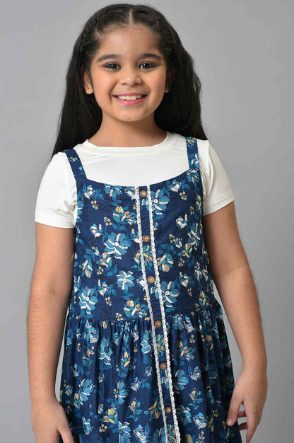 Girls Blue Round Neck Dress With Top