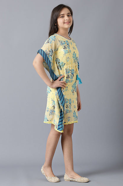 Girls Light Yellow Georgette Kaftan With Inner