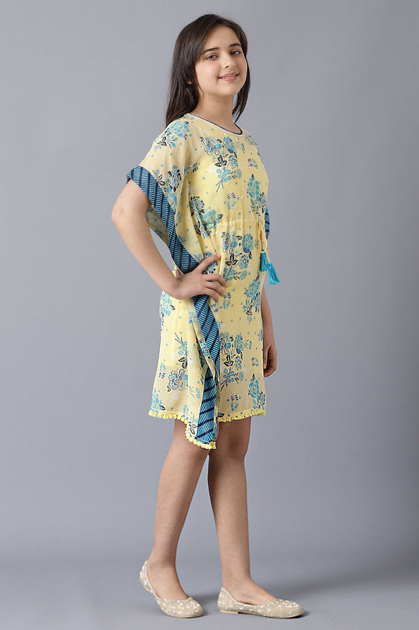 Girls Light Yellow Georgette Kaftan With Inner