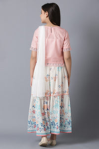 Pink Straight Top With White Flared Skirt And Dupatta