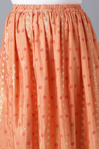 Girls Pink Printed Sequined kurta With Peach Palazzo And Dupatta