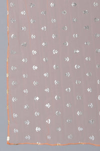 Girls Pink Printed Sequined kurta With Peach Palazzo And Dupatta