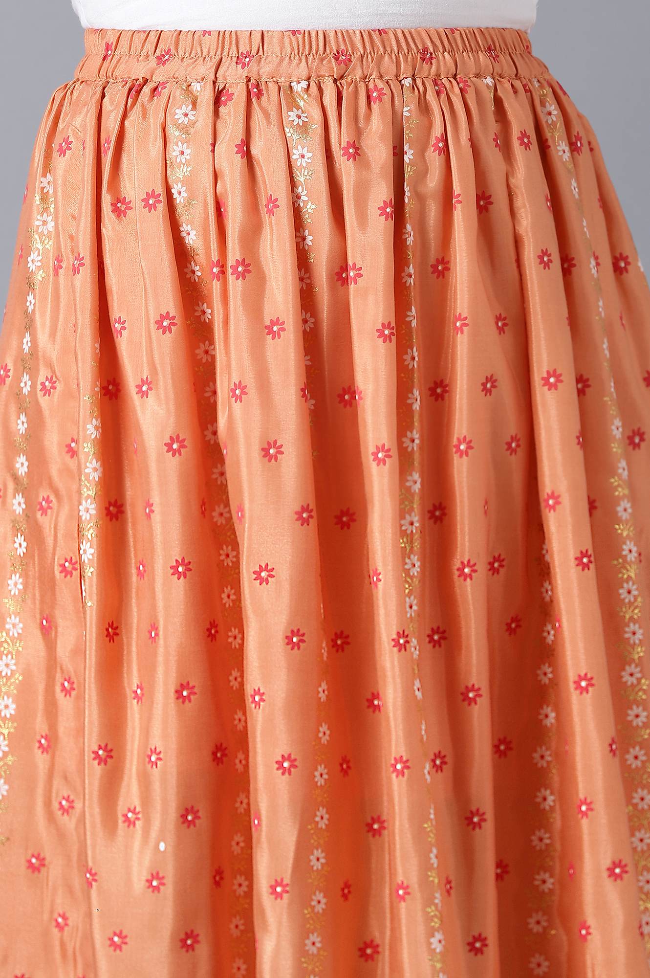 Girls Pink Printed Sequined kurta With Peach Palazzo And Dupatta