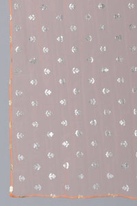 Girls Pink Printed Sequined kurta With Peach Palazzo And Dupatta