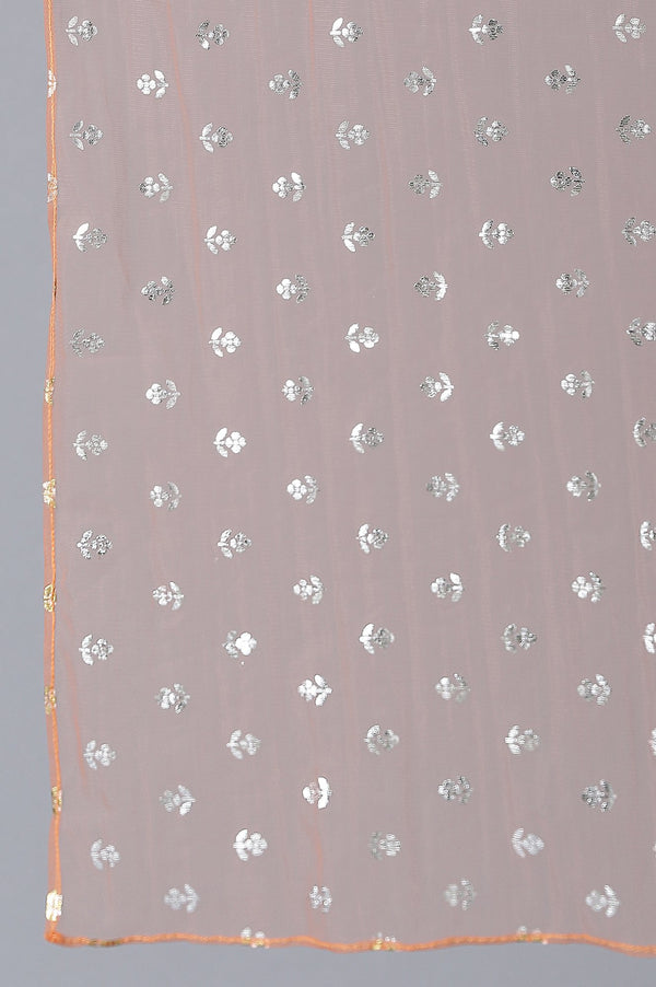 Girls Pink Printed Sequined kurta With Peach Palazzo And Dupatta
