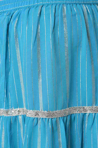 Girls Blue Round Neck kurta With Skirt And Dupatta