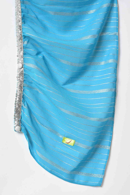 Girls Blue Round Neck kurta With Skirt And Dupatta