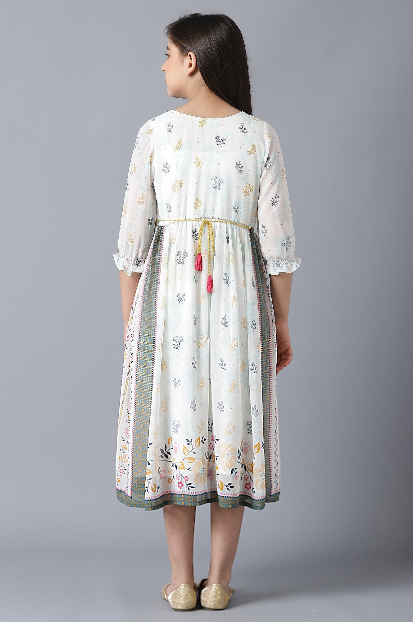 Girls White Georgette Printed Dress