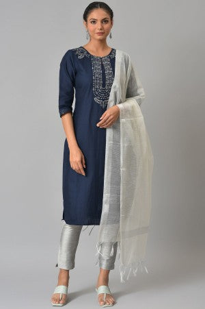 Navy Blue Mandarin Neck kurta