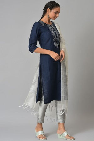 Navy Blue Mandarin Neck kurta