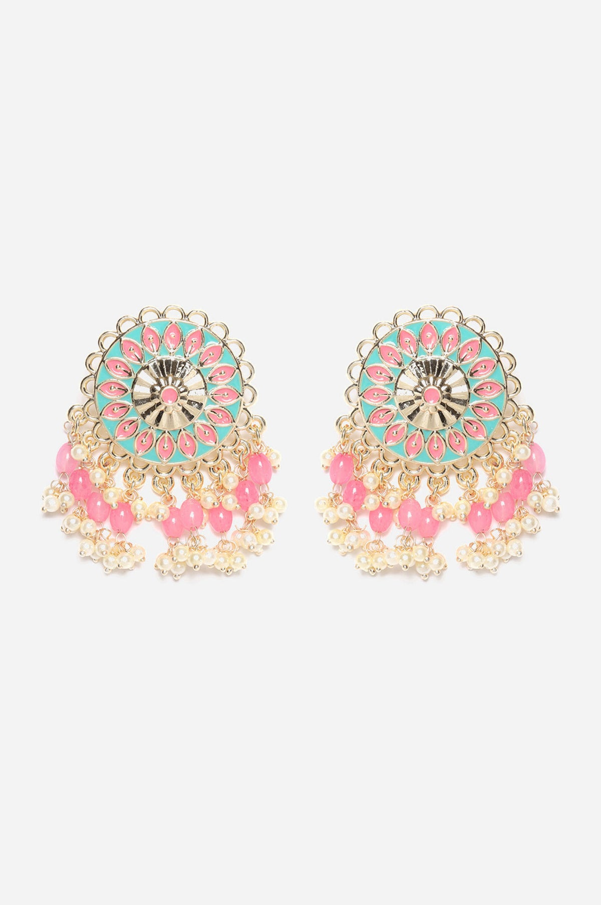 Green Bead Work Handcrafted Dangler Earrings - FS