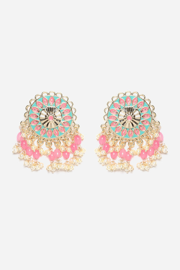 Green Bead Work Handcrafted Dangler Earrings
