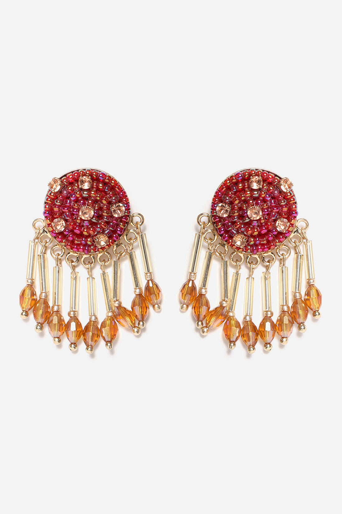 Red Beads Work Fine Beads Mounted Earrings