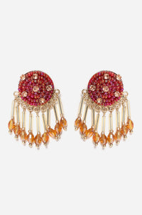 Red Beads Work Fine Beads Mounted Earrings
