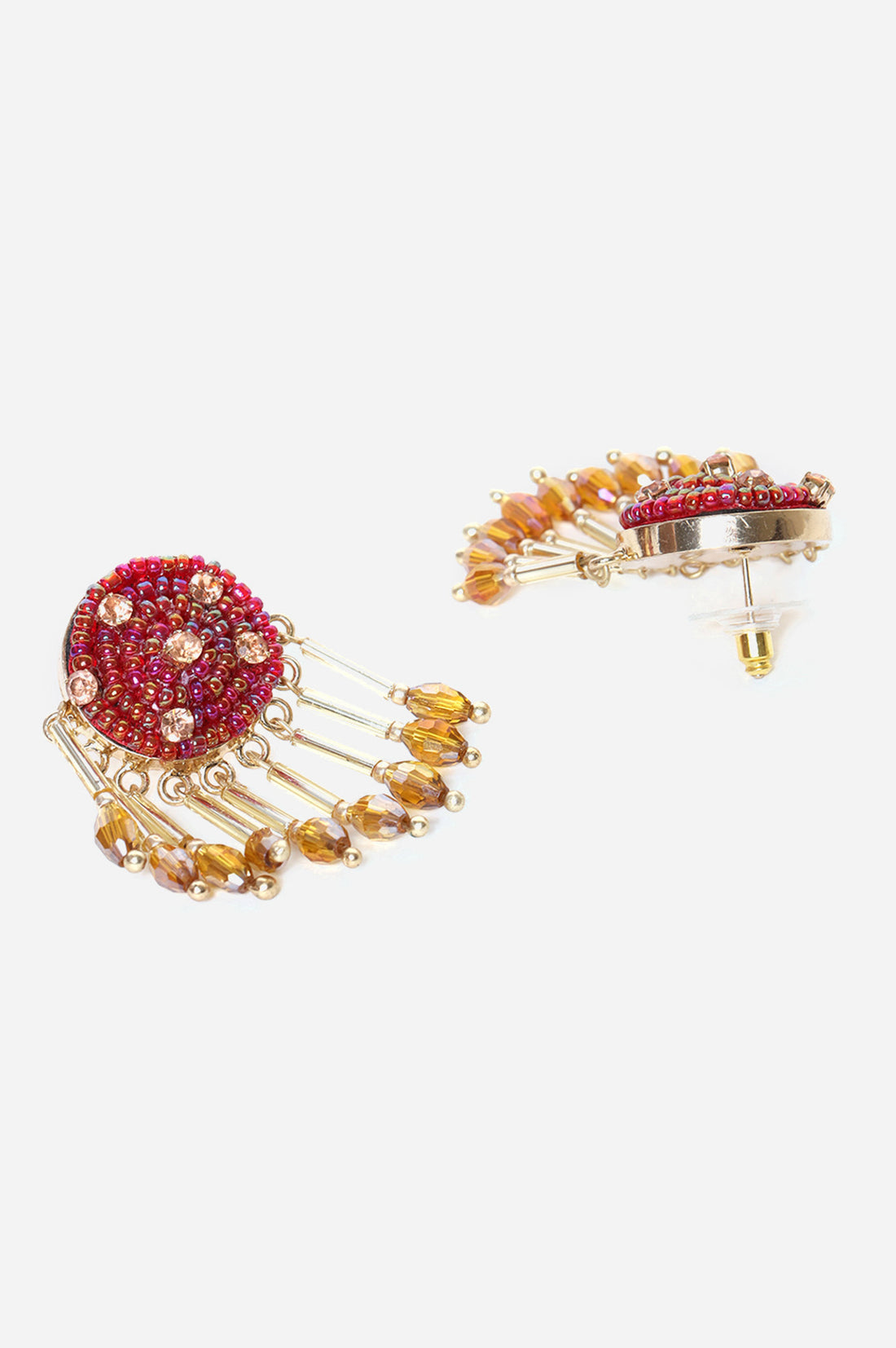 Red Beads Work Fine Beads Mounted Earrings