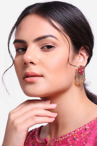 Red Beads Work Fine Beads Mounted Earrings