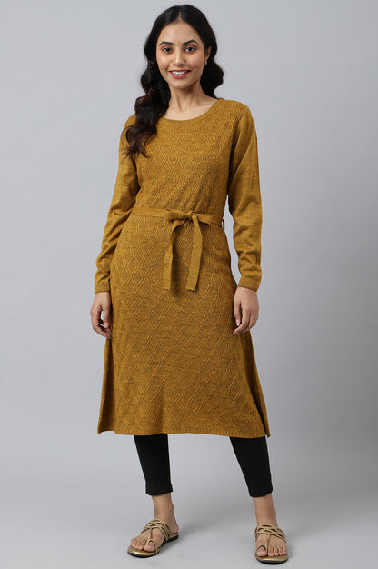 Yellow Yarn-Dyed Acrylic Plus Size Winter kurta