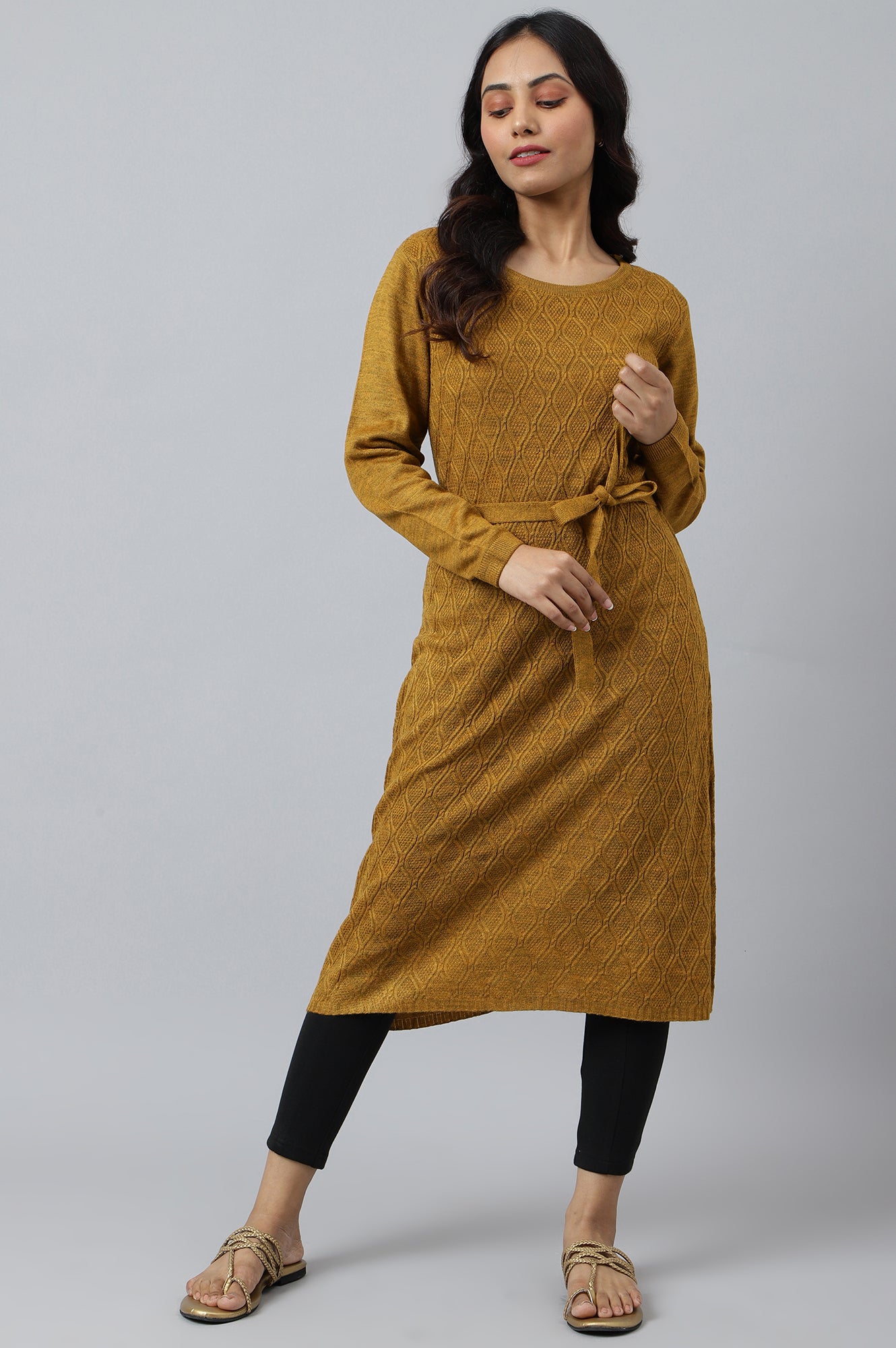 Yellow Yarn-Dyed Acrylic Plus Size Winter kurta