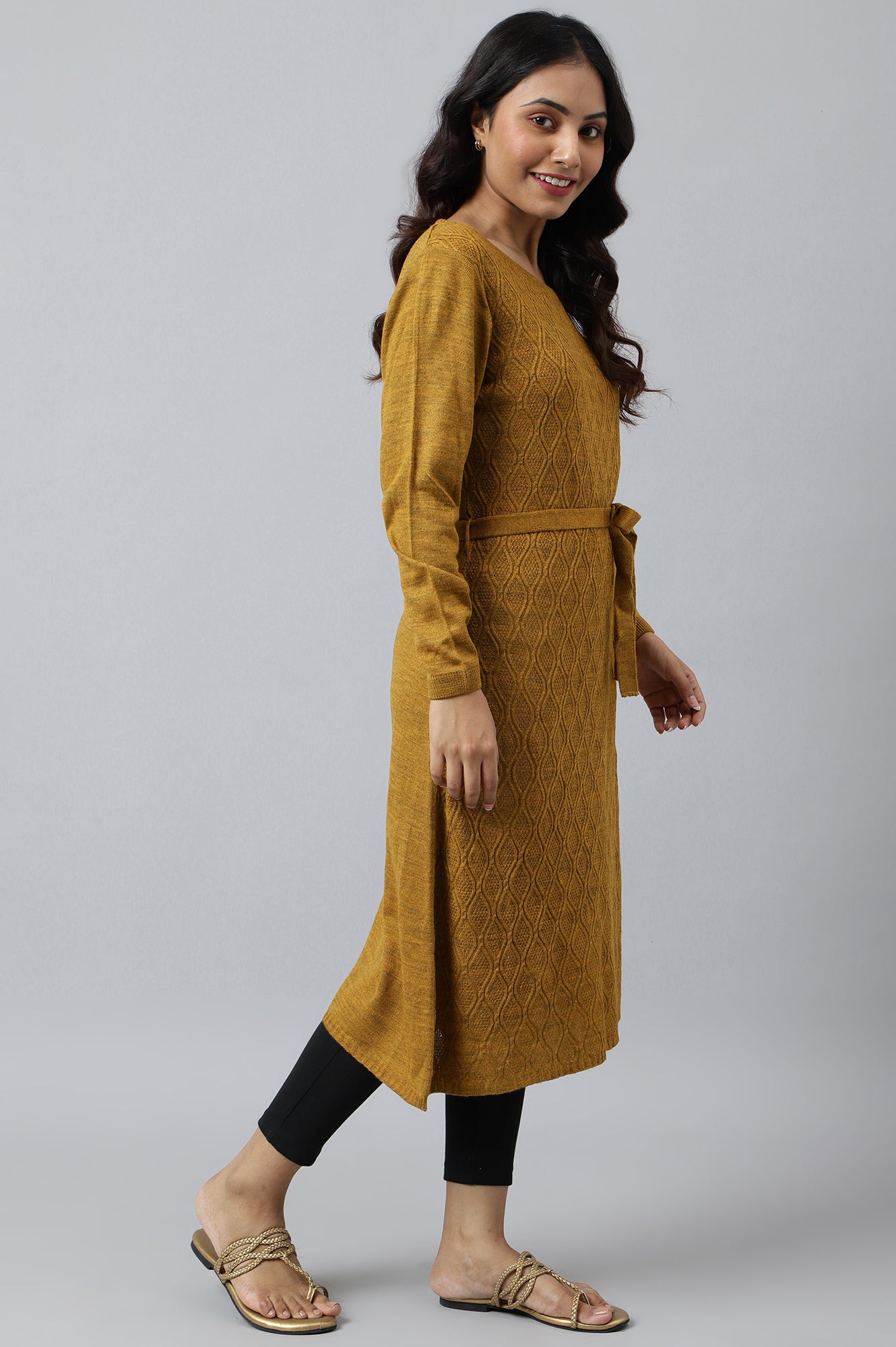 Yellow Yarn-Dyed Acrylic Plus Size Winter kurta