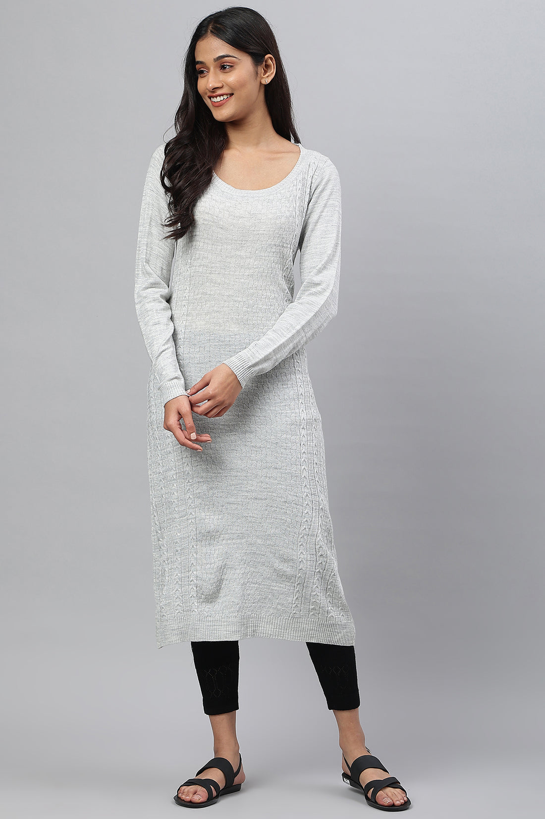 Grey Yarn-dyed Acrylic kurta