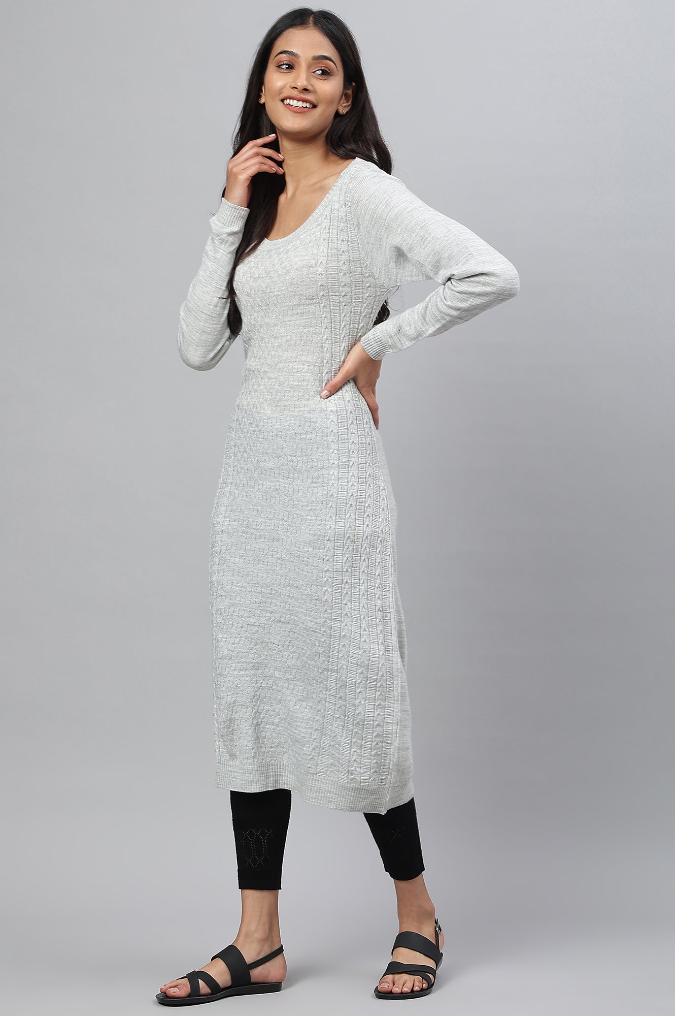 Grey Yarn-Dyed Acrylic Plus Size kurta