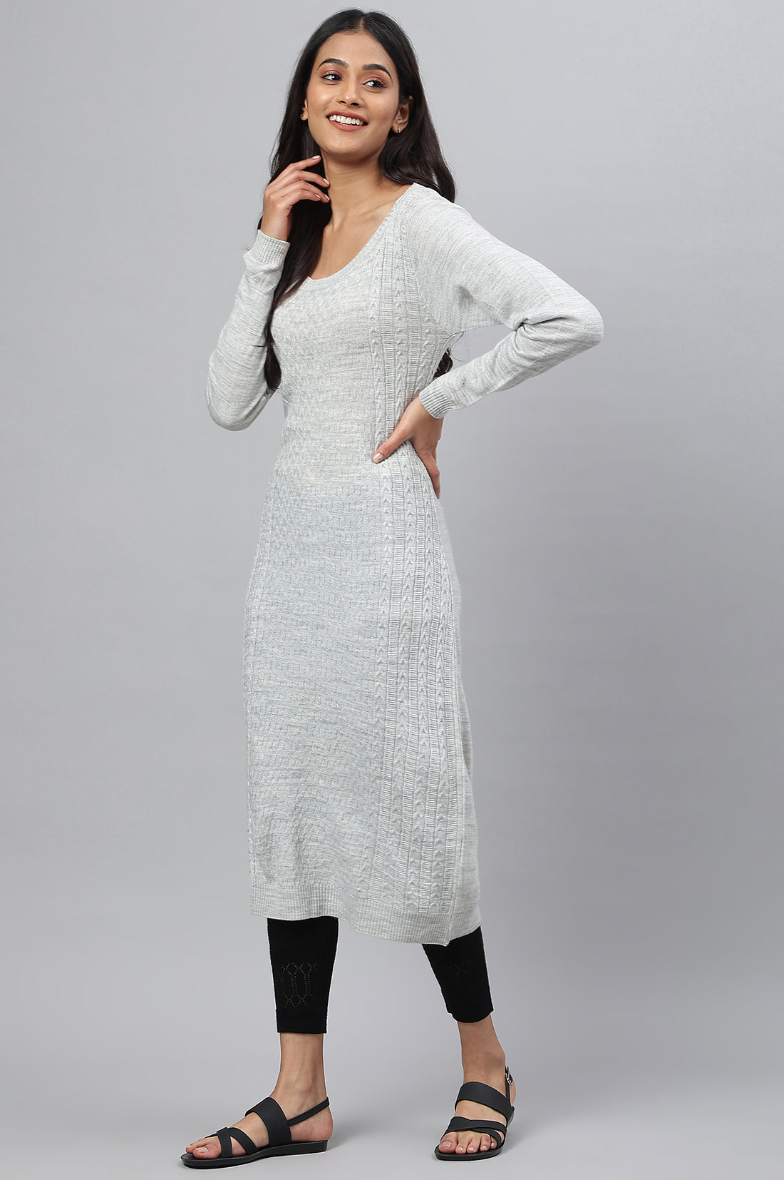 Grey Yarn-dyed Acrylic kurta