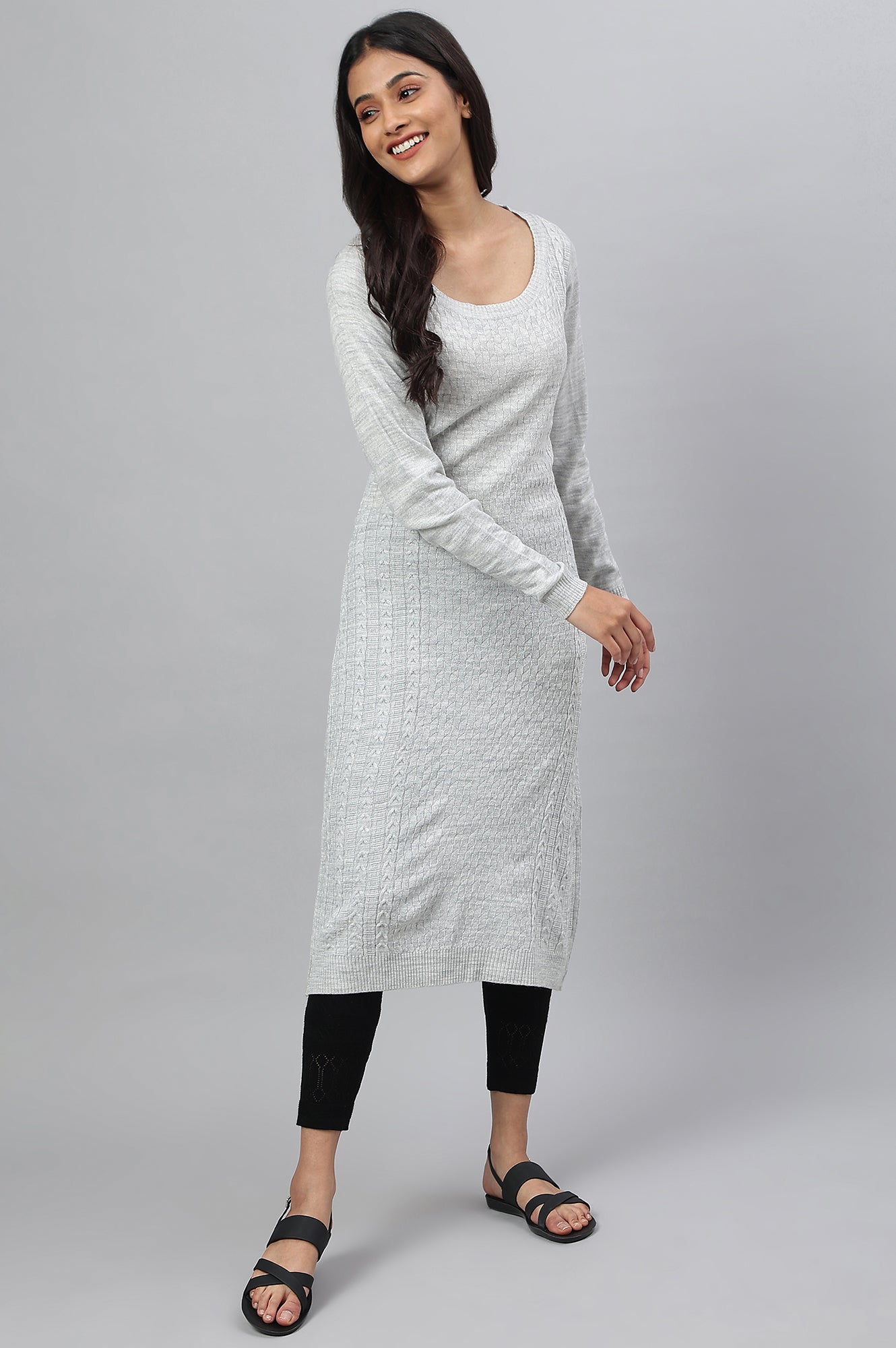 Grey Yarn-Dyed Acrylic Plus Size kurta