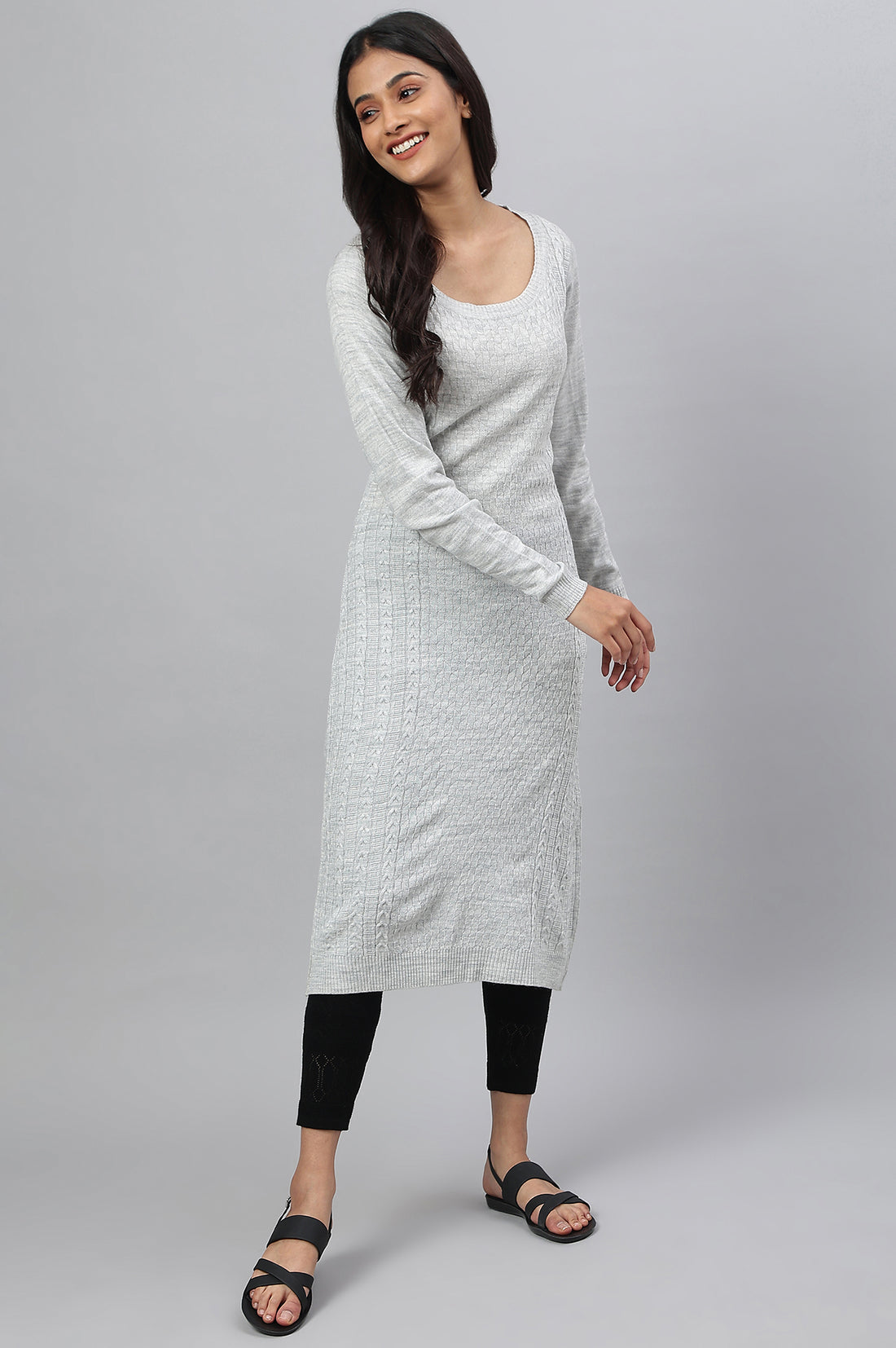 Grey Yarn-dyed Acrylic kurta