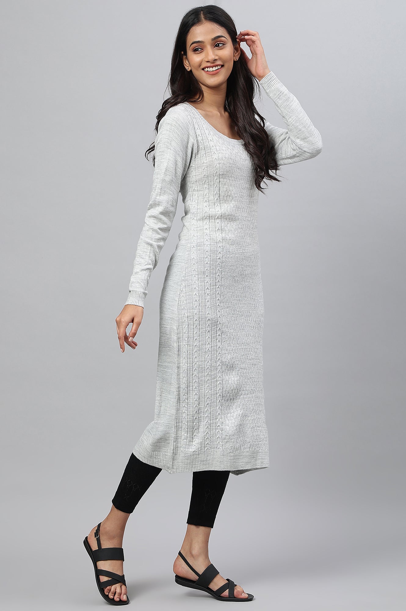 Grey Yarn-Dyed Acrylic Plus Size kurta