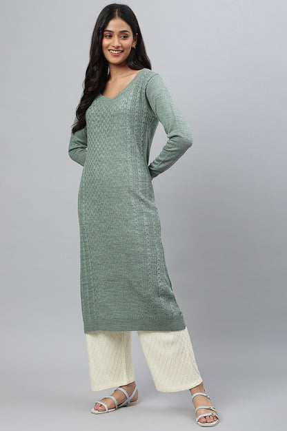 Light Green Knitted Straight Plus Size kurta