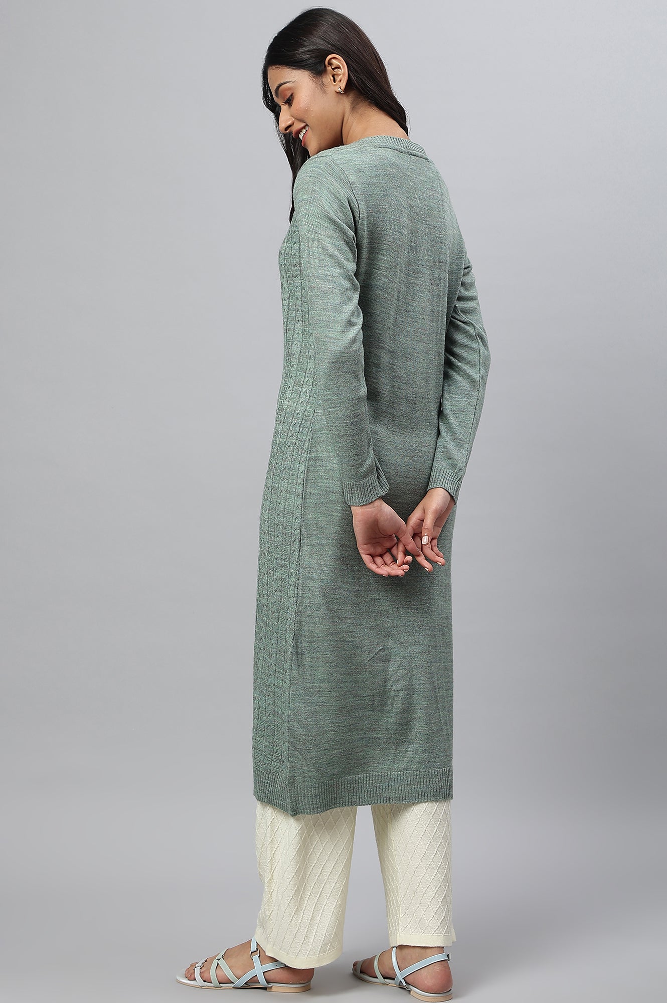 Light Green Knitted Straight Plus Size kurta