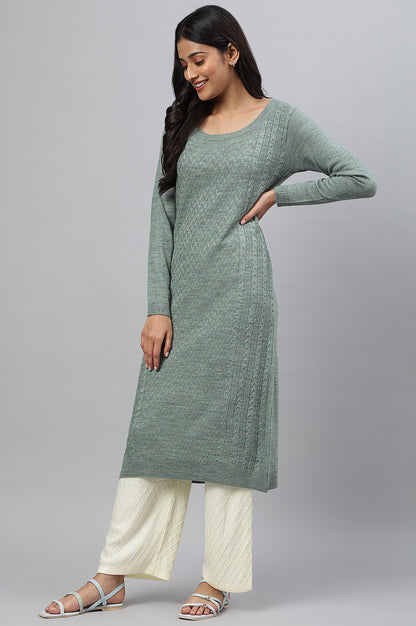 Light Green Knitted Straight Plus Size kurta