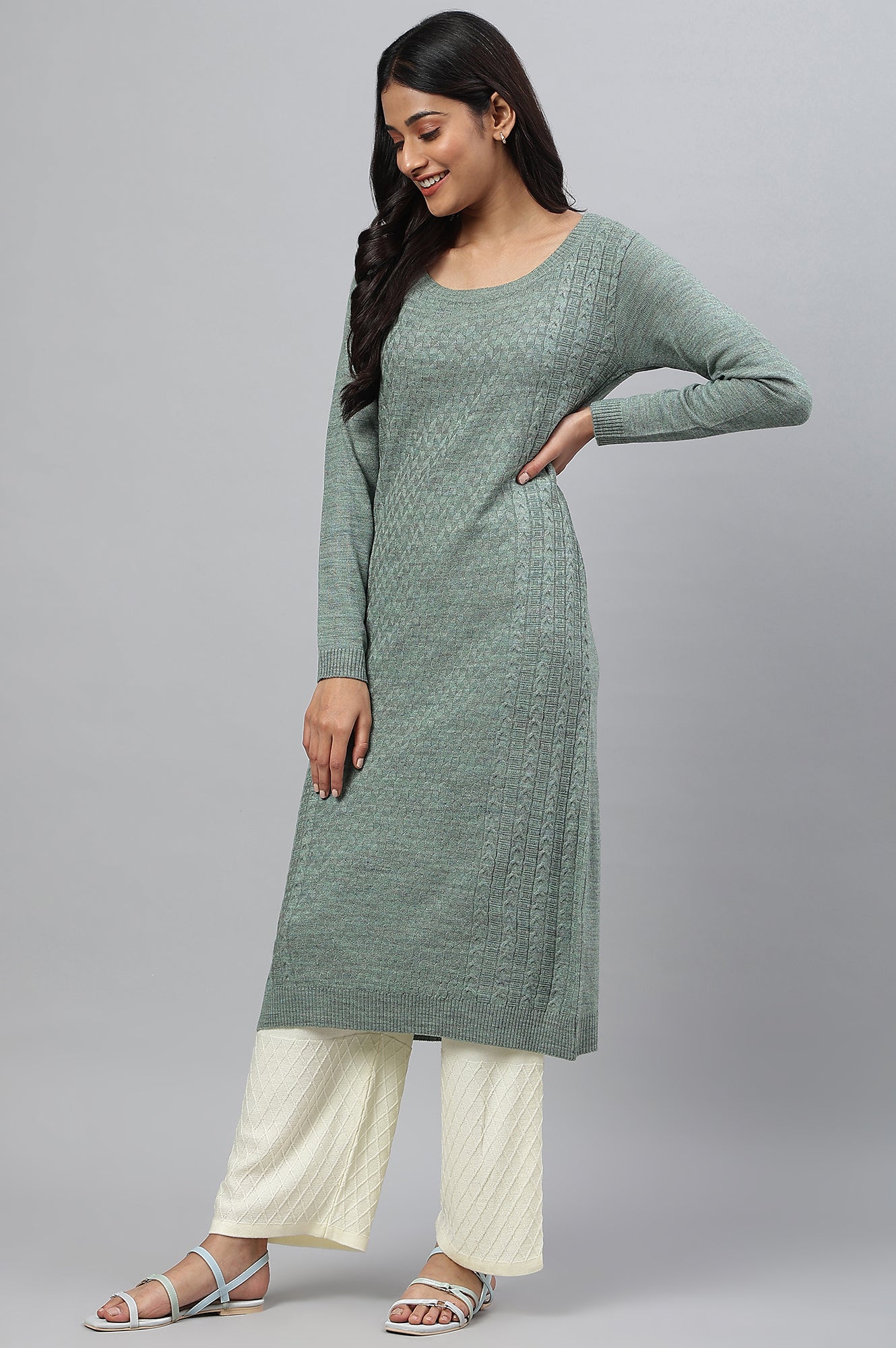 Light Green Knitted Straight kurta