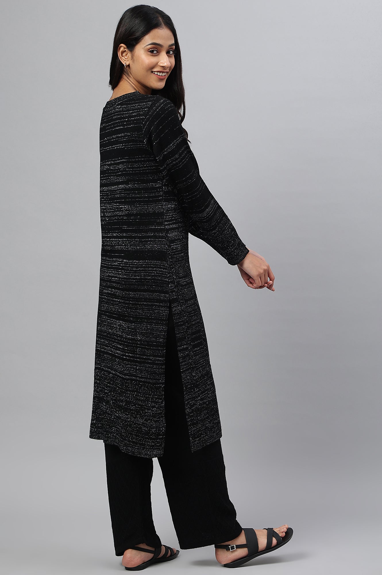 Black Lurex Knitted Plus Size Winter kurta