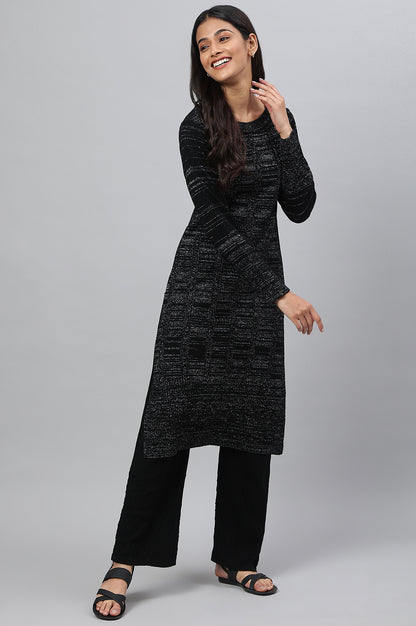 Black Lurex Knitted Plus Size Winter kurta